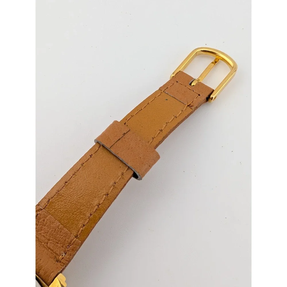 Vintage USN Classic Tank Watch Women 20mm Gold Case Leather Band- New Battery